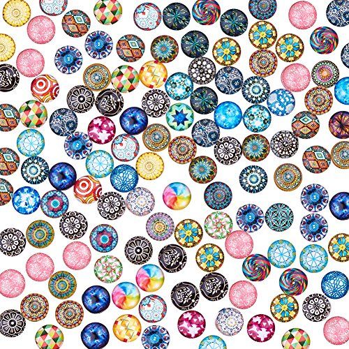 pandahall 200 stuks bedrukt glas halfronde koepel cabochons, Flatback Dome Cabochons Hanger voor het maken van sieraden Mixed Color, 12x4mm