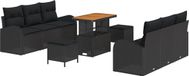 vidaXL Ensemble de banc de jardin 9 pièces noir polyrattan