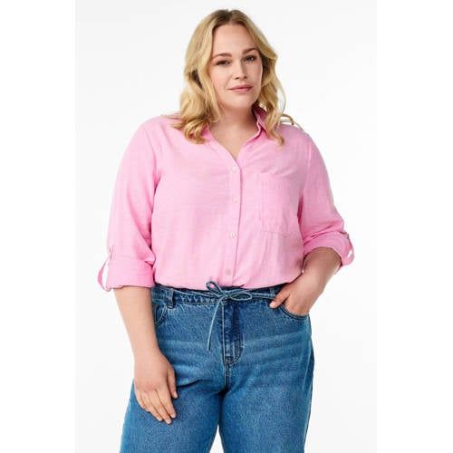 Zizzi gestreepte blouse met linnen