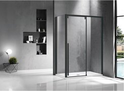 Saniclass Neptune douchecabine 140x90cm met schuifdeur 8mm veiligheidsglas met anti kalk zwart mat sw491386/sw491395