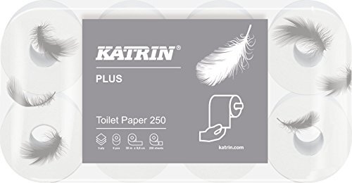 Katrin Toiletpapier 3-laags, wc-papier Plus Toilet 250-8 rollen, zeer zacht, wit