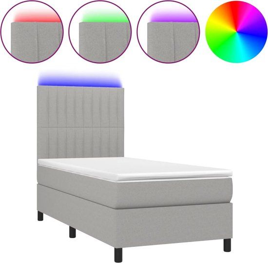 vidaXL Boxspring met matras en LED stof lichtgrijs 90x190 cm