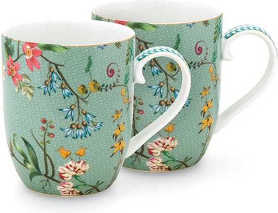 Pip Studio Jolie mokjes klein Senseo 145ml bloemen groen (set van 2)