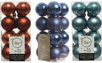 Decoris Kaemingk B.V. 48x Stuks kunststof kerstballen mix donkerblauw/terra bruin/ijsblauw 4 cm