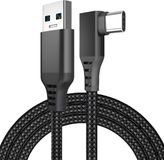 MMOBIEL VR Link Kabel USB naar USB-C voor Meta Quest 3 / Quest 2 / Pro / Pico 4 en PC / Steam VR - 90 Graden Type-C Nylon Gevlochten Kabel voor VR Headset Gaming - 5m - Zwart