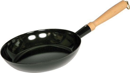 RIESS Koekenpan - 30 cm - Zwart - Emaille - Houten Handvat
