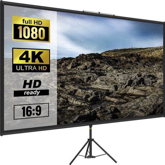 VEVOR Projectiescherm 279,4 cm Projectorscherm 4K HD Projector Screen van Polyester en Aluminiumlegering met Verstelbaar Aluminium Statief en 160 Graden Kijkhoek voor Thuisbioscoop Buiten Kamperen enz