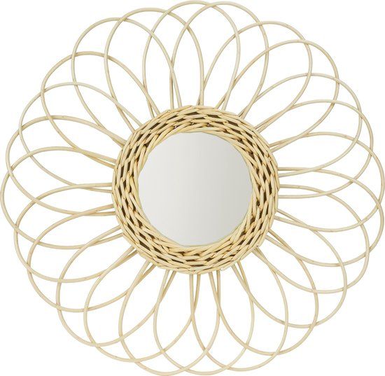 QUVIO Rotan Wandspiegel - Rond - Ø 39.5 cm - Lichtbruin