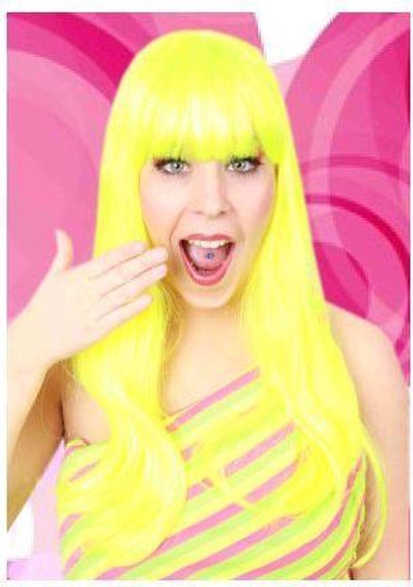 Partylook Pruik Trendy Valley lang Fluorgeel