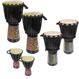 A-Star Pack van 6 Djembe Afrikaanse Drum Set - 2x 8", 2x 7", 2x 5" inch Kleurrijke Handgeschilderde Authentieke Drums met Natural Skin Head