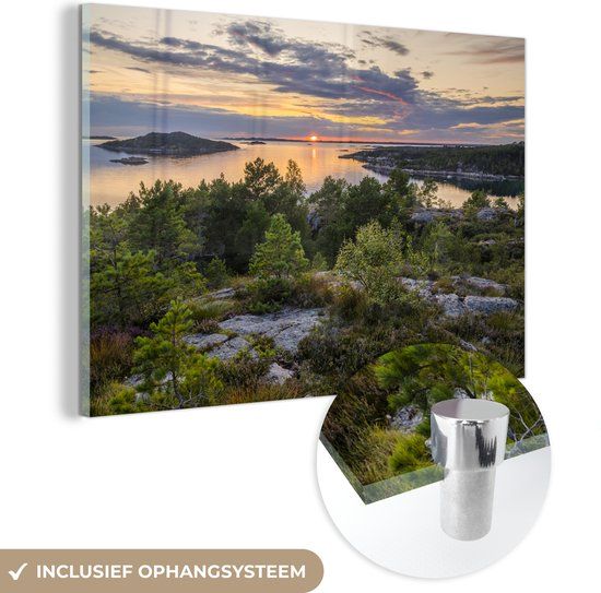 MuchoWow® Glass Painting 90x60 cm - Acrylic Glass Painting - Sunset on the Swedish Coast - Photo on Glass - Paintings