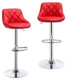 Tabourets de bar, set de 2 - Tabourets de bar réglables en hauteur - Pivotant - Rembourré - Repose-pieds - Similicuir - Acier chromé - Similicuir rouge