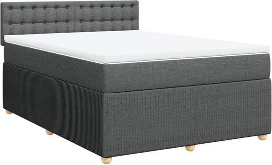vidaXL Boxspring met matras stof donkergrijs 140x200 cm