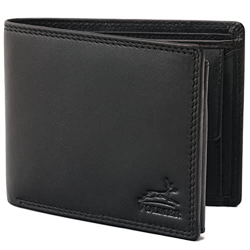 Fa.Volmer ® Herenportemonnee van echt leer in liggend formaat, klassiek, zwart, RFID-bescherming, geschenkdoos, model Atlanta, zwart, Trifold, Klassiek