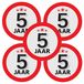 Bellatio Decorations 5 jaar leeftijd sticker - 5x - rond - Dia 9 cm - 5 jaar verjaardag - jubileum - leeftijd versiering