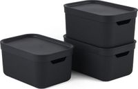 Rotho Jive opbergdozen set van 3 met deksel, kunststof (PP gerecycled), 5 liter, donkergrijs