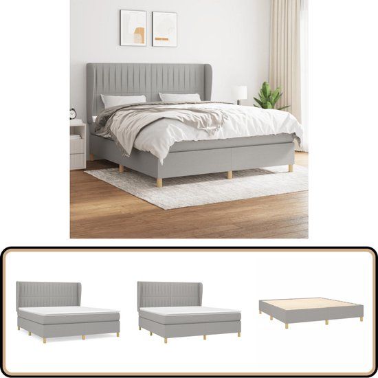 vidaXL Boxspring met matras stof lichtgrijs 160x200 cm
