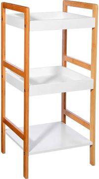 5Five Étagère de douche/étagère de salle de bain - Bambou/MDF bois - blanc - 3 niveaux - 36 x 33 x 80 cm