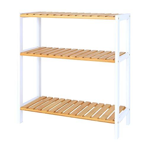 Dibea Schoenenrek met 3 opbergvakken - 60 x 26 x 66 cm - natuur/wit