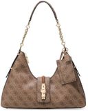 GUESS Yvonne Logo Hobo Bag Latte Logo Lichtbruin Schoudertas