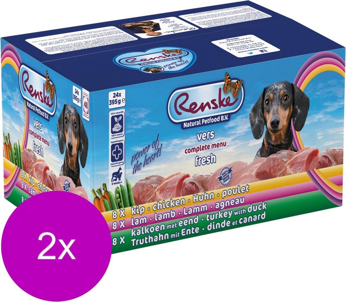 RENSKE Adult Multidoos Vers Vlees Maaltijd - Hondenvoer - 2 x 24 x 395 g