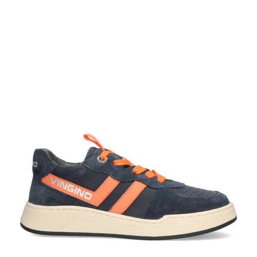 Vingino leren sneakers donkerblauw/oranje