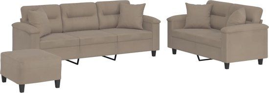 vidaXL 3-delige Loungeset met kussens microvezelstof taupe