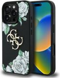 Guess Grained Roses Big 4G Serie - Étui pour iPhone 16 Pro - Noir