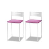 ASTIMESA - Gevoerde keukenkruk met rugleuning - Massief frame - wit frame en zitvlak van kunstleer - Kleur van de zitting: roze. Leveringsomvang: 2 stuks, afmetingen: 35 x 35 x 64 cm