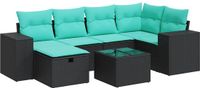 vidaXL 7-delige Loungeset met kussens, polyrattan, zwart
