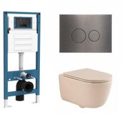 QeramiQ Dely Swirl Toiletset - Inbouwreservoir - Slimme Zitting - Gunmetal Bedieningsplaat - Beige