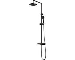 Saniclass Brauer Black showerpipe met thermostaat 20cm regendouche 3 standen handdouche mat zwart 5-S-007 Set 2 zwart