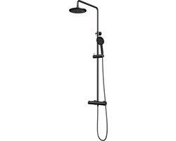 Brauer Doucheset - Opbouw - Rond - Zwart - 20cm Regendouche - Thermostaatkraan - 3 standen handdouche