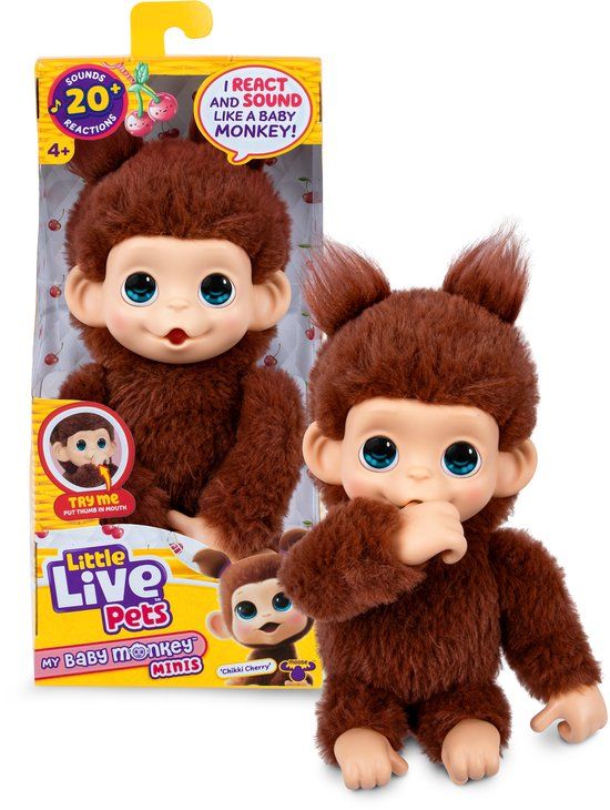 Top1Toys Little Live Pets My Baby Monkey minis 'Chikki Cherry' baby-aapje - Interactieve pluchen knuffel