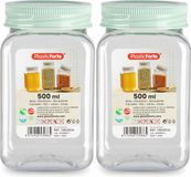 PLASTICFORTE Pot de stockage/conservation - 2x - 500 ml - plastique - vert menthe