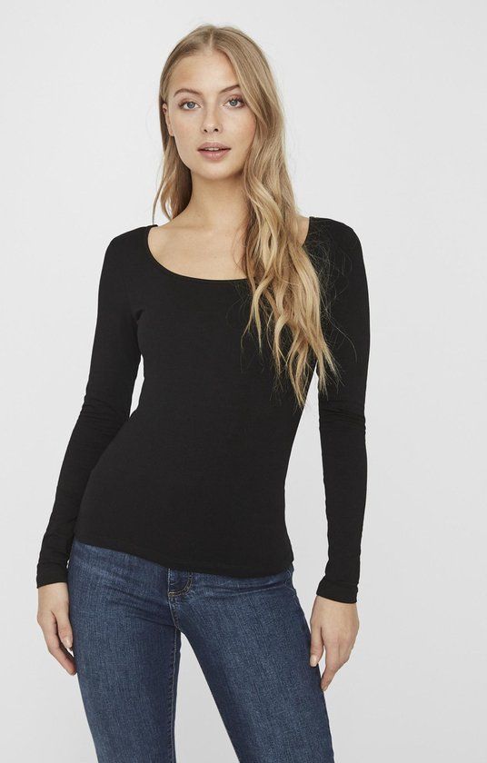 VERO MODA VMMAXI MY LS SOFT UNECK NOOS Dames T-shirt - Zwart - Maat L