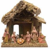 Decoris Crèche - MDF bois - 8 figurines polystone - 27 x 17 x 26 cm - Décoration de Noël crèche