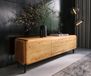 Shavani Meuble TV 175 cm, acacia naturel, 2 portes, 2 tiroirs, pieds en L, métal noir