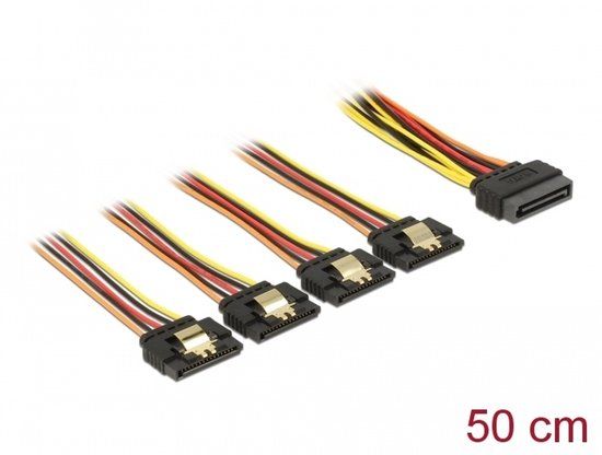 Delock Kabel SATA 15 pin power plug met grendelfunctie > SATA 15 pin power receptacle 4 x recht 50 cm
