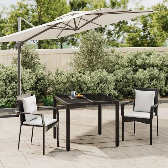 The Living Store Tuinstoelset - Zwart - PE-rattan - 59x53.5x88cm - Inclusief Kussens - The Living Store