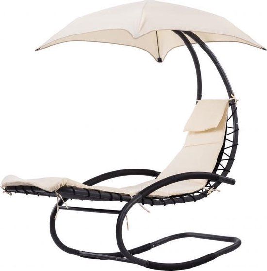 Schommelstoel tuin met parasol - beige