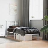 vidaXL Bedframe met hoofdbord, zonder matras, metaal, wit, 75x190 cm