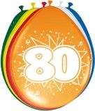 Folat Verjaardag leeftijd ballonnen - 80 jaar - 8x stuks - mix kleuren - feestartikelen/versiering