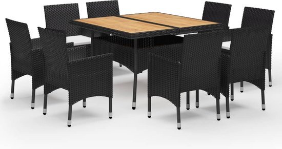 vidaXL 9-delige Tuinset poly rattan en acaciahout zwart