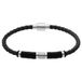 Lucardi - Heren Stainless steel herenarmband leer gevlochten zwart - Armband - Staal - Zilverkleurig - 20 cm