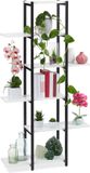 Merkloos plantenstandaard binnen - 6 etages - 150x78x 24 cm - staal - mdf - zwart-wit