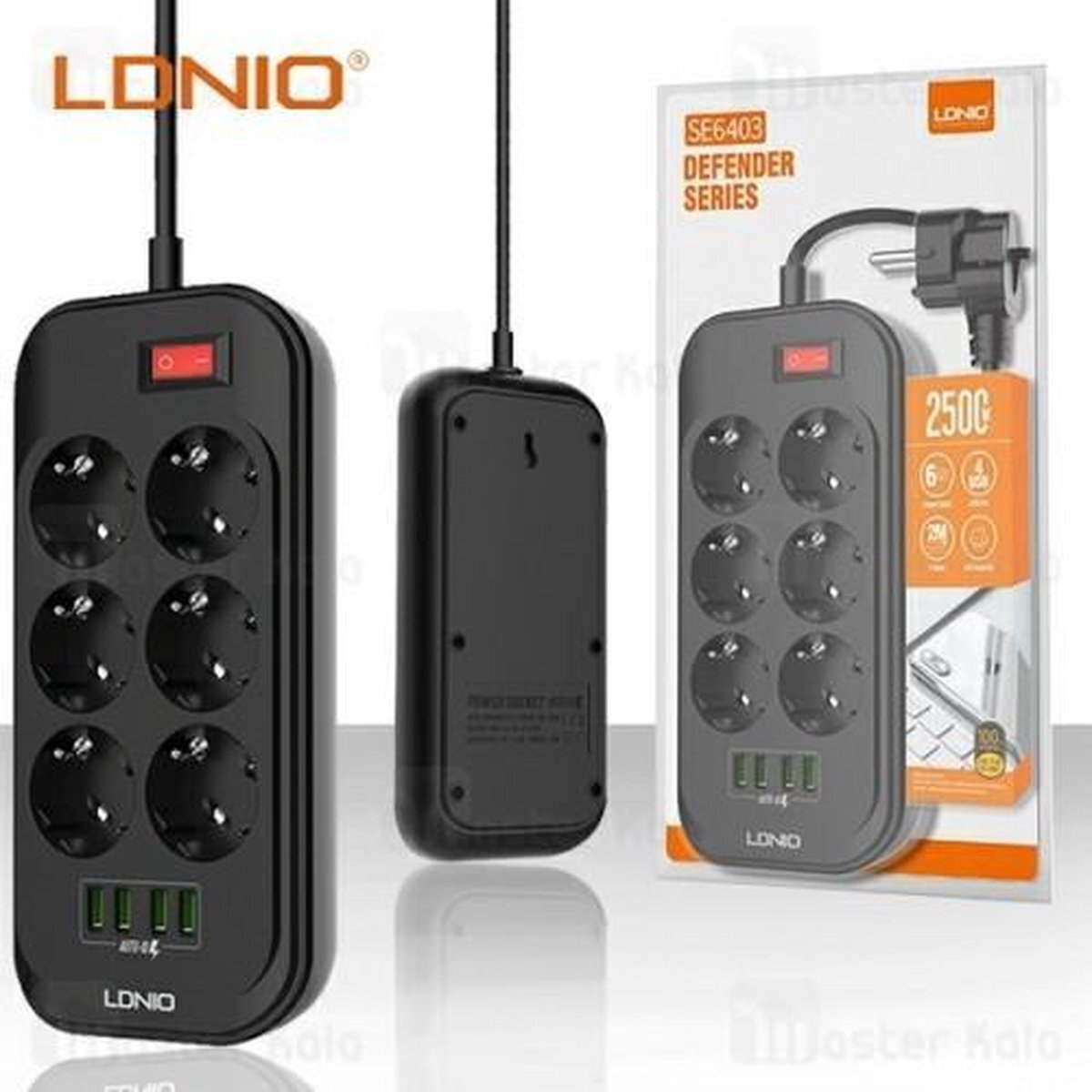 LDNIO Stekkerdoos met USB-poorten en schakelaar – 4 USB laders 3.4A 6 stopcontacten – Randaarde – Verdeeldoos