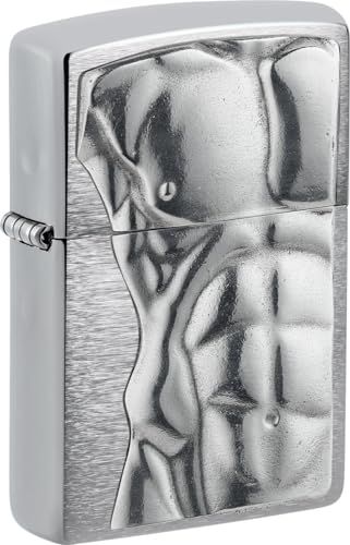 Zippo Stormaansteker, Man Torso 3D, geborsteld chroom bevestigd embleem, navulbaar, herbruikbaar, windbestendig design, cadeaudoos, gemaakt in de VS