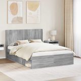 vidaXL Bedframe met opbergruimte en hoofdbord Grijs sonoma