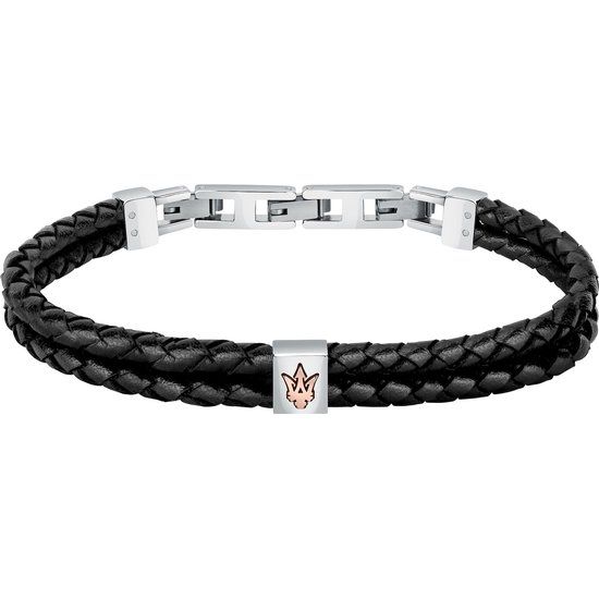 Maserati heren armband zwart staal leer gerecycled minimalistisch